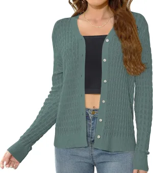 EANUER Women's Lightweight V Neck Long Sleeve Button Down Hollow Out Wool Cardigan Sweaters