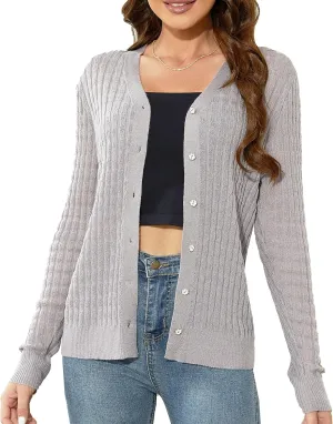 EANUER Women's Lightweight V Neck Long Sleeve Button Down Hollow Out Wool Cardigan Sweaters