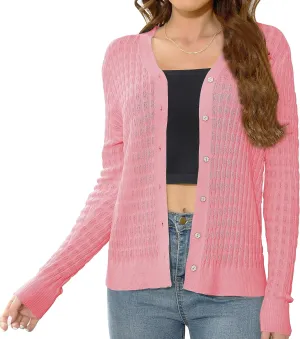 EANUER Women's Lightweight V Neck Long Sleeve Button Down Hollow Out Wool Cardigan Sweaters