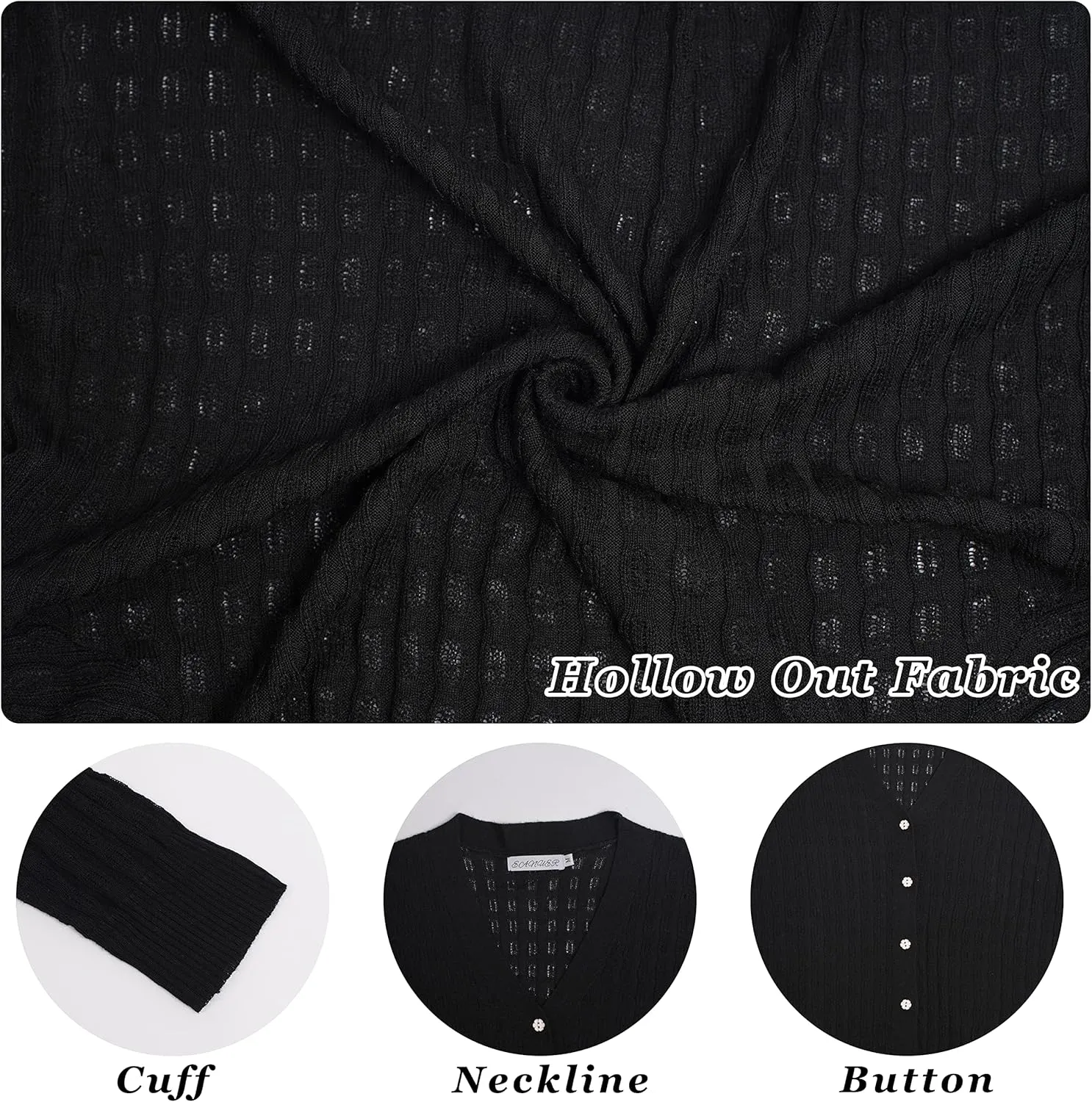 EANUER Women's Lightweight V Neck Long Sleeve Button Down Hollow Out Wool Cardigan Sweaters