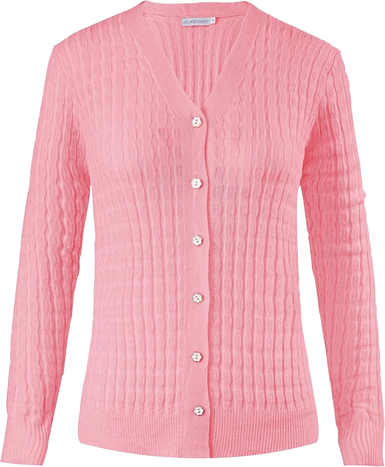 EANUER Women's Lightweight V Neck Long Sleeve Button Down Hollow Out Wool Cardigan Sweaters