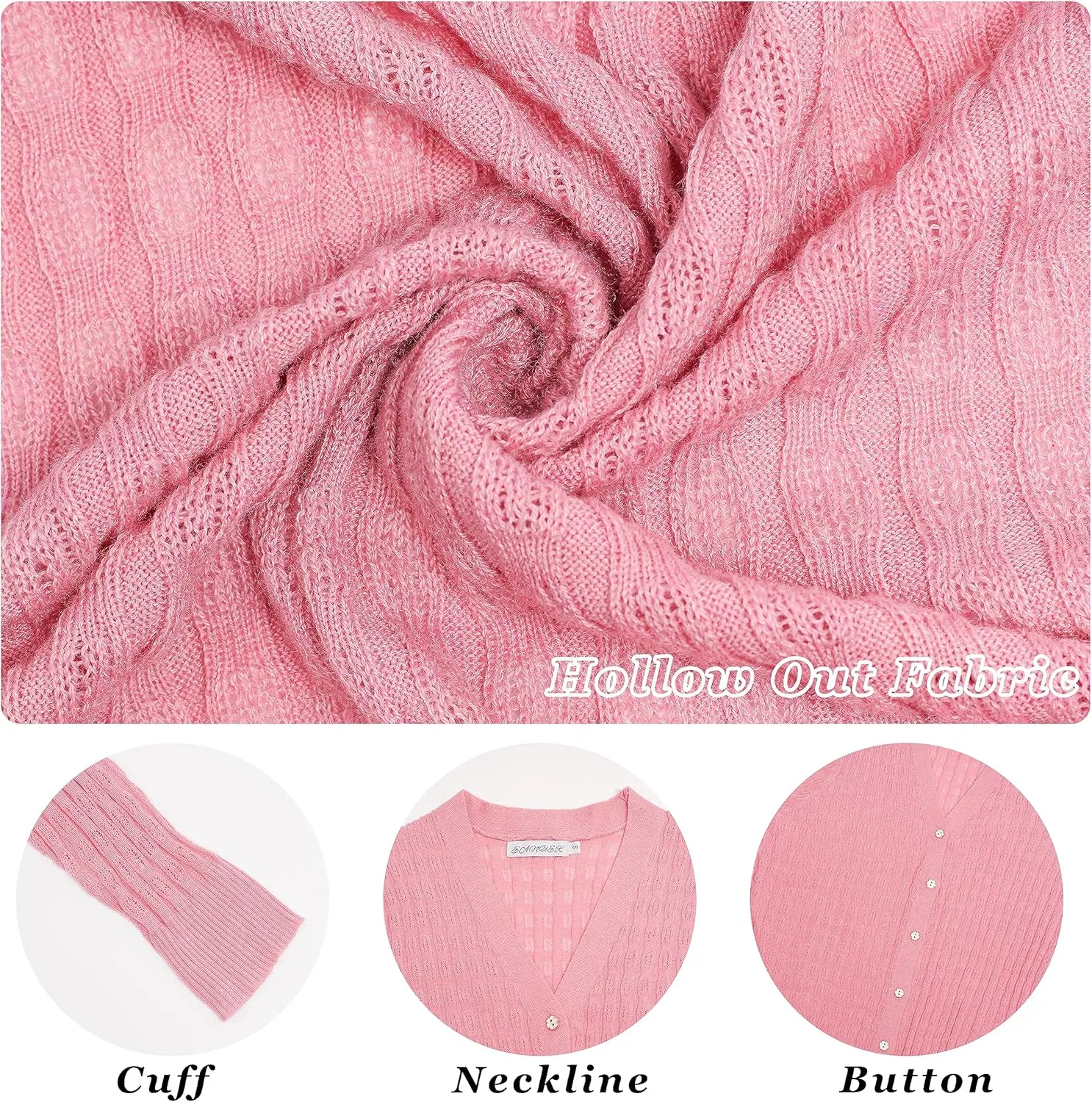 EANUER Women's Lightweight V Neck Long Sleeve Button Down Hollow Out Wool Cardigan Sweaters