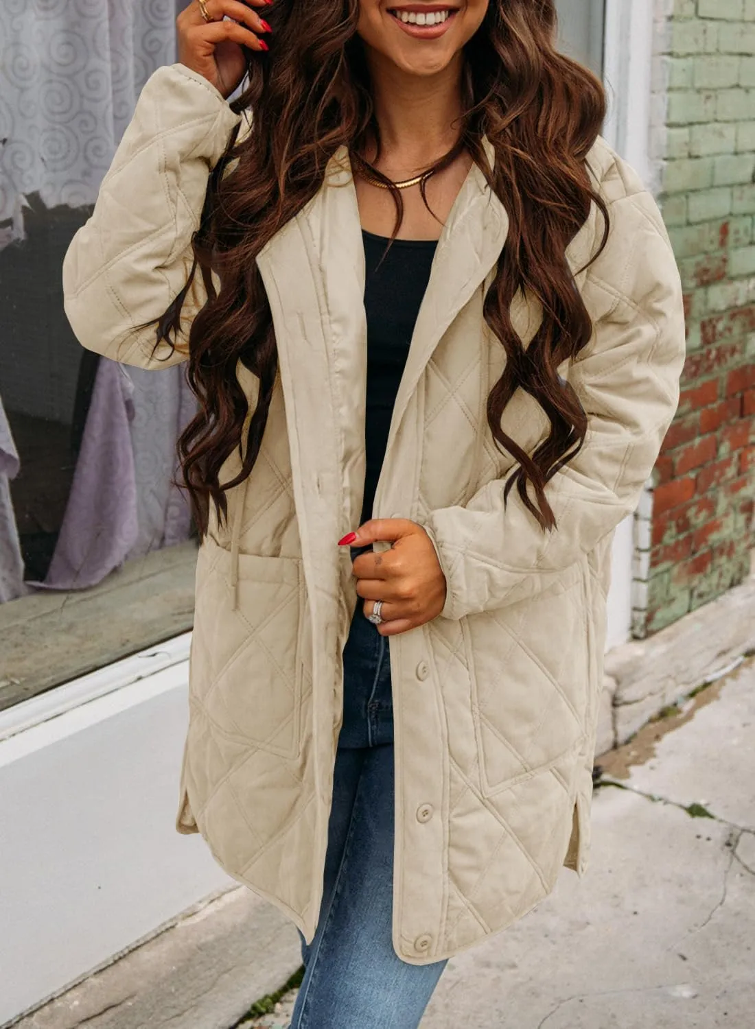 Ebifin Womens Long Quilted Puffer Jacket Winter Warm Hooded Lightweight Parkas Coat with Pockets