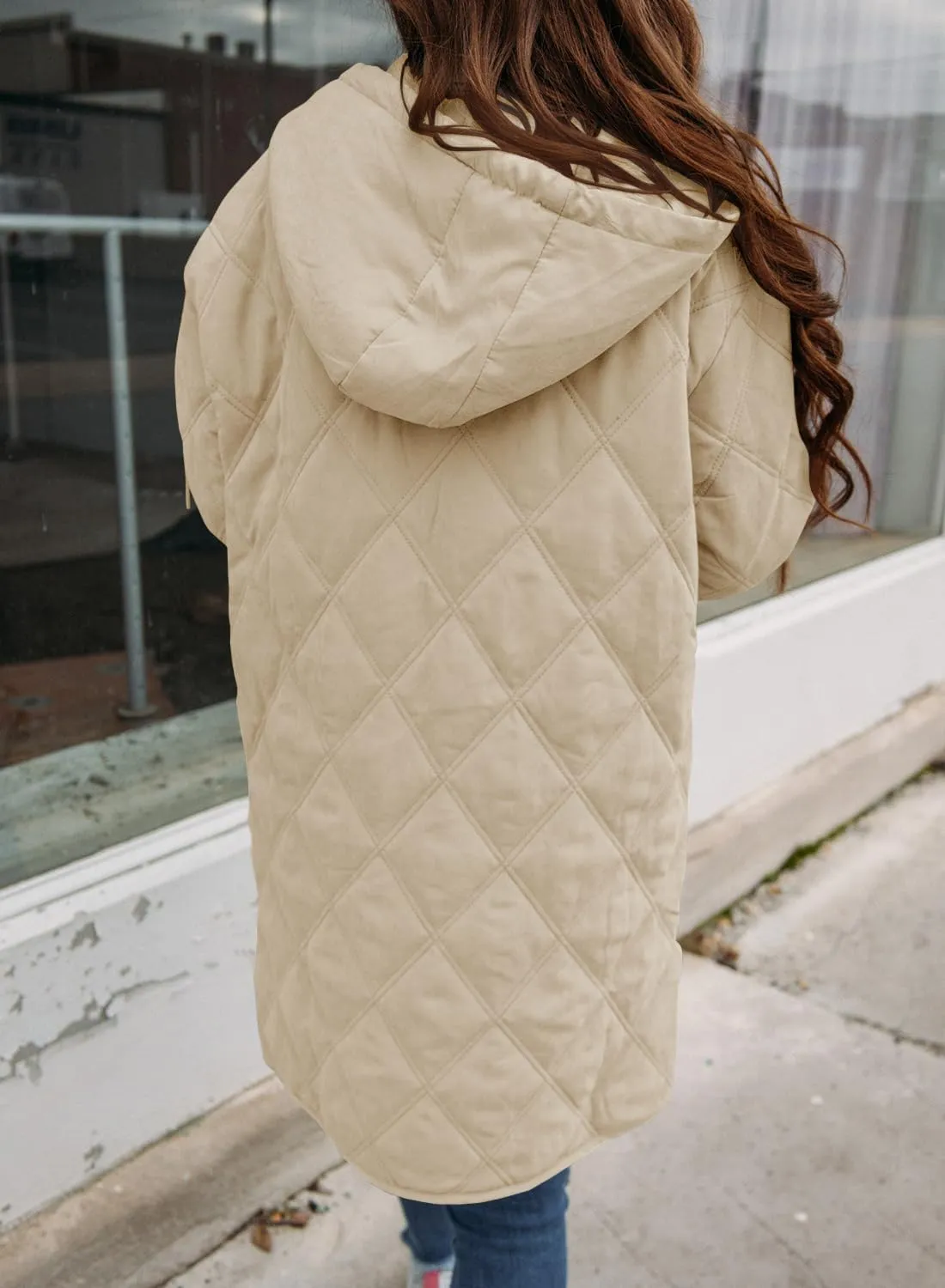Ebifin Womens Long Quilted Puffer Jacket Winter Warm Hooded Lightweight Parkas Coat with Pockets