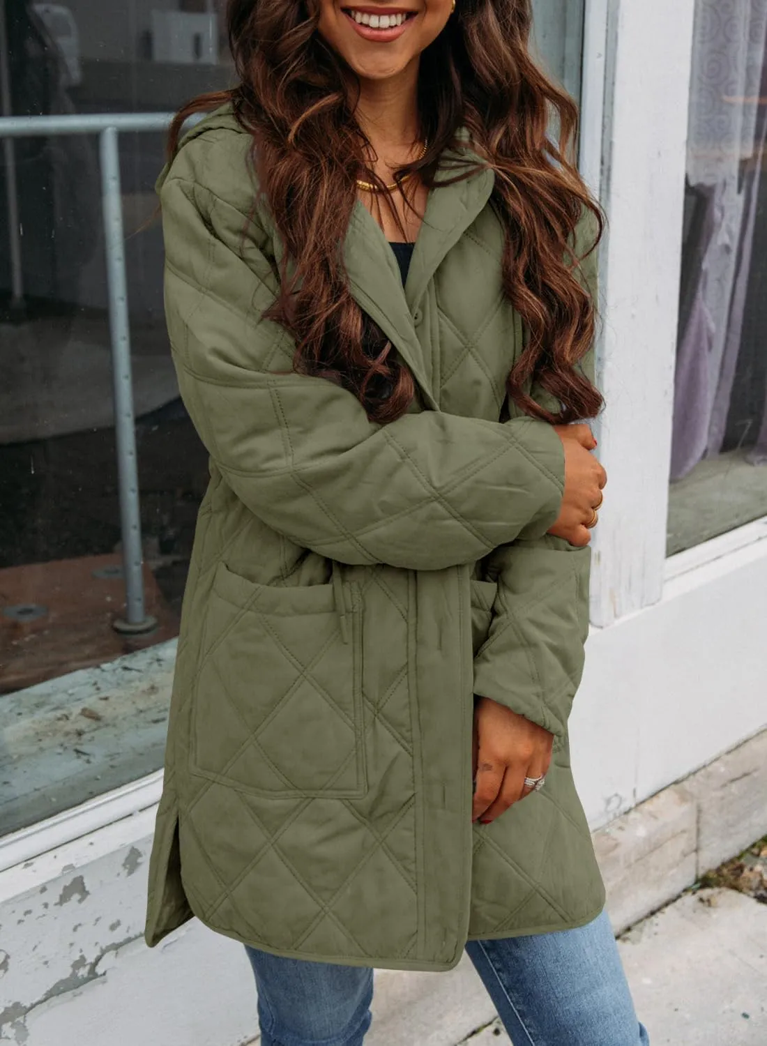 Ebifin Womens Long Quilted Puffer Jacket Winter Warm Hooded Lightweight Parkas Coat with Pockets