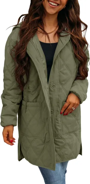 Ebifin Womens Long Quilted Puffer Jacket Winter Warm Hooded Lightweight Parkas Coat with Pockets