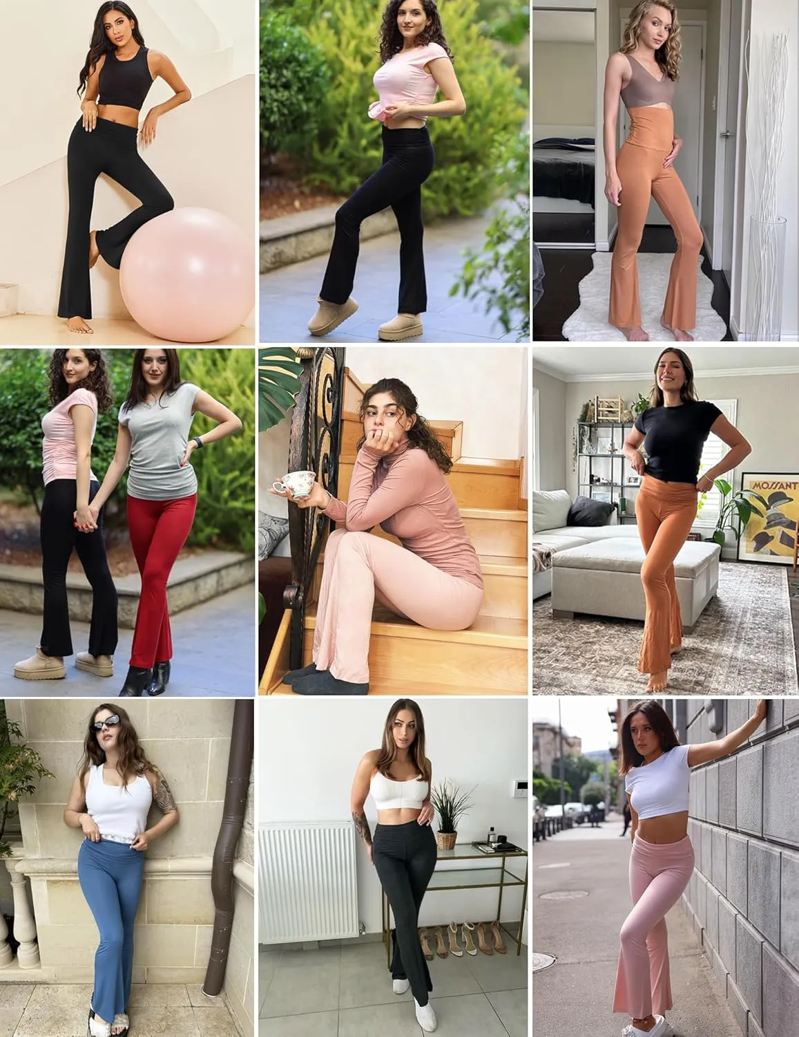 Ekouaer Fold Over Yoga Pants for Women Flare Leggings Comfy Pajama Pants Lounge Bell Bottom Pants