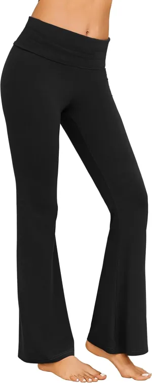 Ekouaer Fold Over Yoga Pants for Women Flare Leggings Comfy Pajama Pants Lounge Bell Bottom Pants