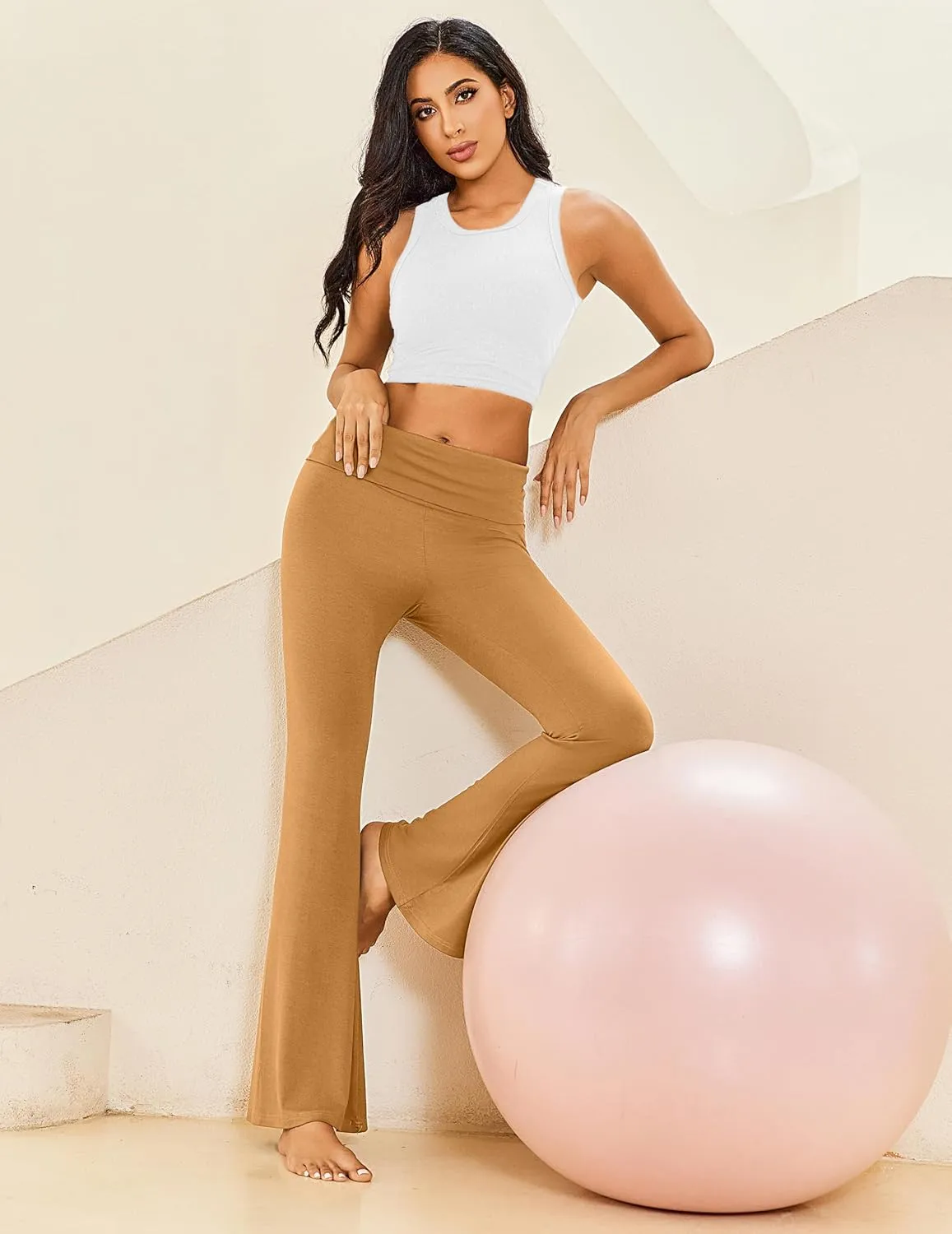 Ekouaer Fold Over Yoga Pants for Women Flare Leggings Comfy Pajama Pants Lounge Bell Bottom Pants