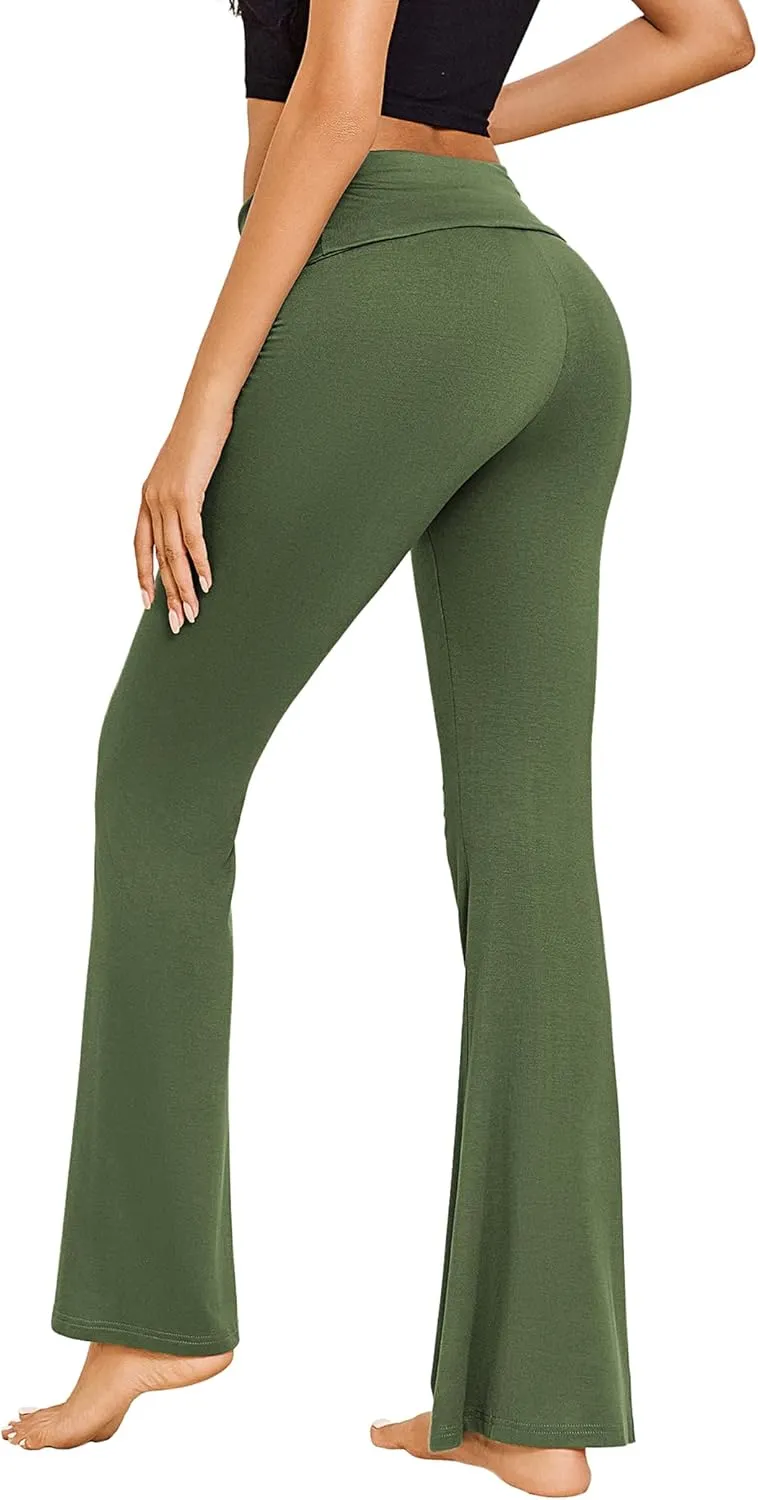 Ekouaer Fold Over Yoga Pants for Women Flare Leggings Comfy Pajama Pants Lounge Bell Bottom Pants