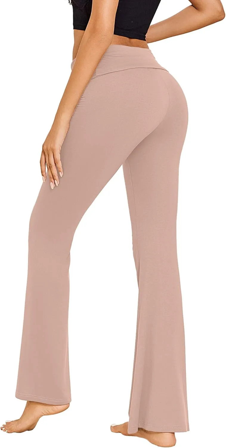 Ekouaer Fold Over Yoga Pants for Women Flare Leggings Comfy Pajama Pants Lounge Bell Bottom Pants