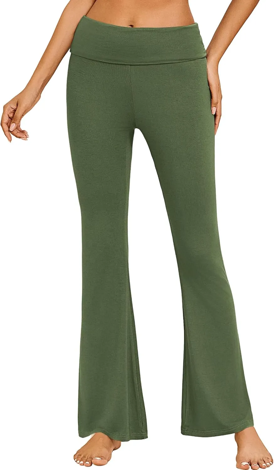 Ekouaer Fold Over Yoga Pants for Women Flare Leggings Comfy Pajama Pants Lounge Bell Bottom Pants
