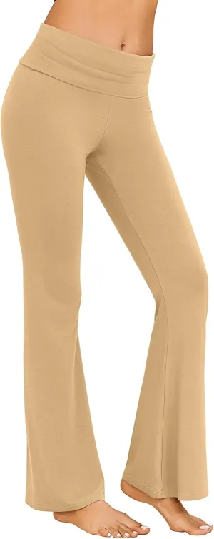 Ekouaer Fold Over Yoga Pants for Women Flare Leggings Comfy Pajama Pants Lounge Bell Bottom Pants
