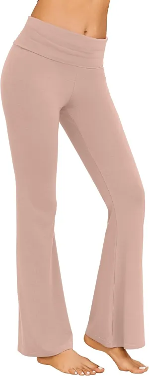 Ekouaer Fold Over Yoga Pants for Women Flare Leggings Comfy Pajama Pants Lounge Bell Bottom Pants