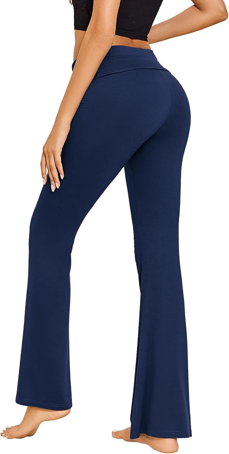 Ekouaer Fold Over Yoga Pants for Women Flare Leggings Comfy Pajama Pants Lounge Bell Bottom Pants