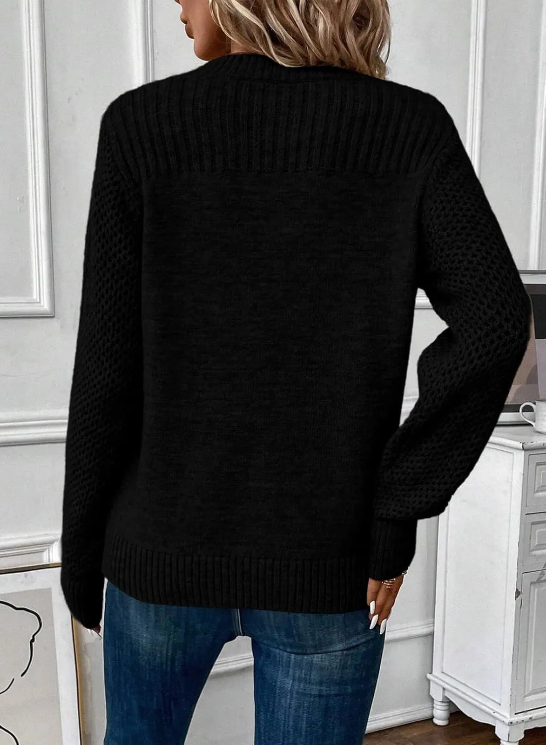 EVALESS Womens Sweaters Casual Long Sleeve Crewneck Cable Knit Lightweight Oversized Crochet Sweater Pullover Tops