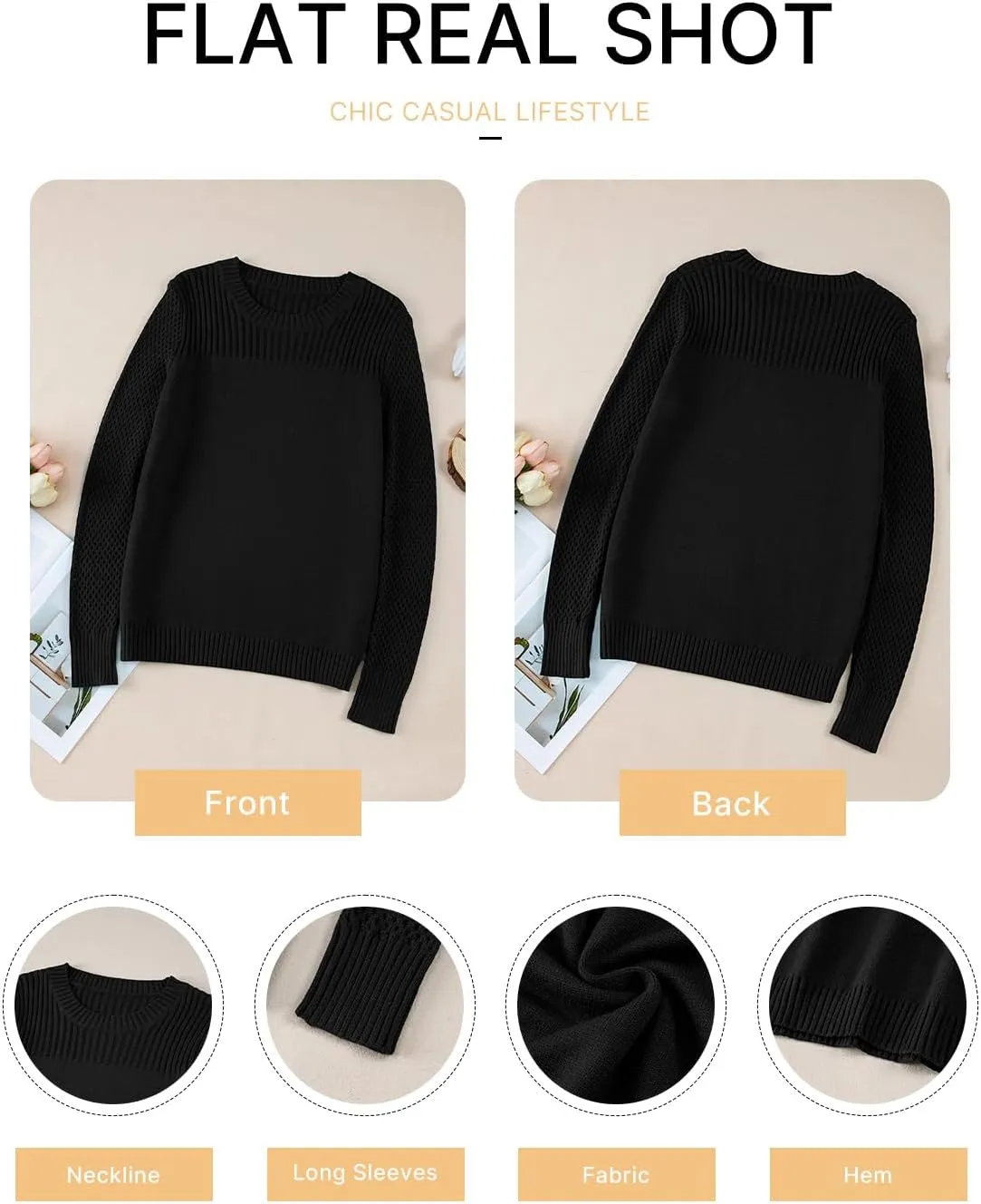 EVALESS Womens Sweaters Casual Long Sleeve Crewneck Cable Knit Lightweight Oversized Crochet Sweater Pullover Tops