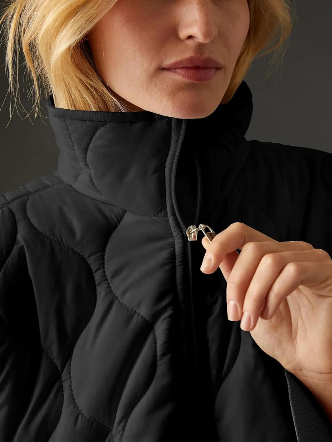 Fazortev Women's Puffer Poncho Pullover Quilted Jacket Short Sleeve Half Zipper Coat Cape Outerwear