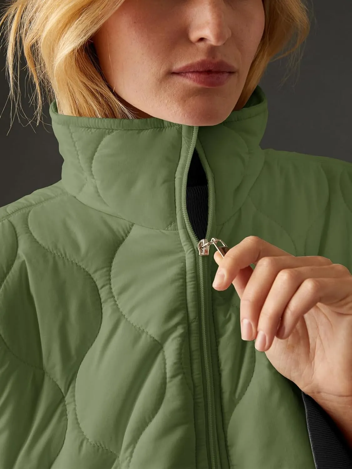 Fazortev Women's Puffer Poncho Pullover Quilted Jacket Short Sleeve Half Zipper Coat Cape Outerwear