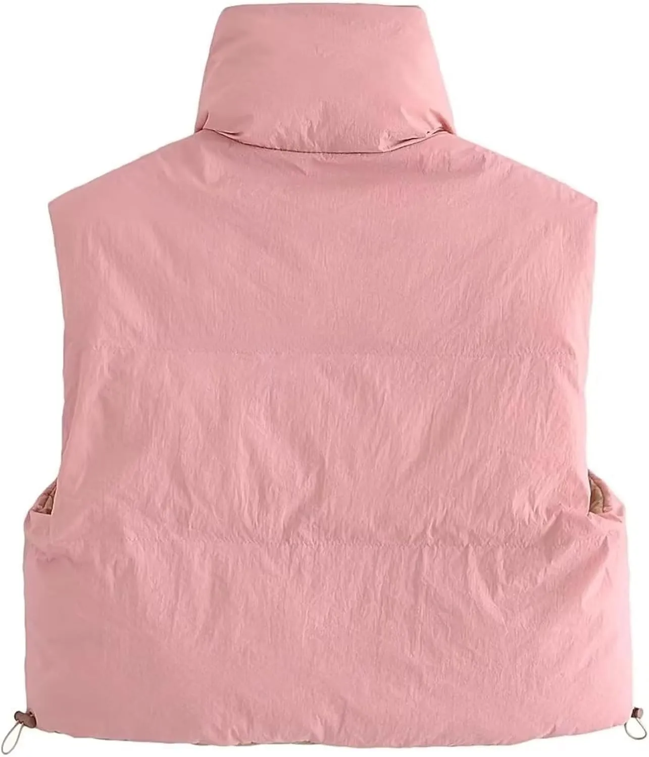 FindThy Women's Crop Puffer Vest Drawstring Full-Zip Reversible Puffy Vest Winter Waistcoat
