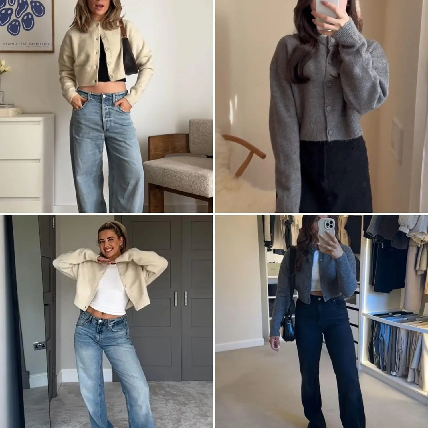 FindThy Womens Cropped Cardigan Sweater Crewneck Solid Color Long Sleeve Button Down Knitted Outerwear Top