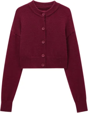 FindThy Womens Cropped Cardigan Sweater Crewneck Solid Color Long Sleeve Button Down Knitted Outerwear Top