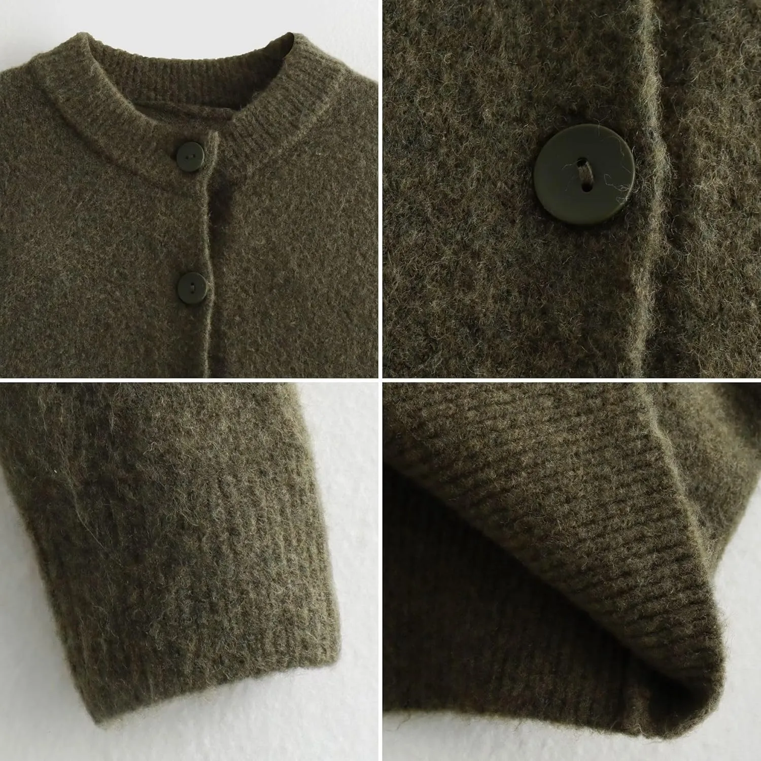FindThy Womens Cropped Cardigan Sweater Crewneck Solid Color Long Sleeve Button Down Knitted Outerwear Top
