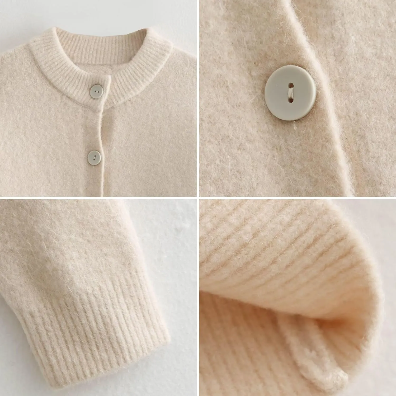 FindThy Womens Cropped Cardigan Sweater Crewneck Solid Color Long Sleeve Button Down Knitted Outerwear Top