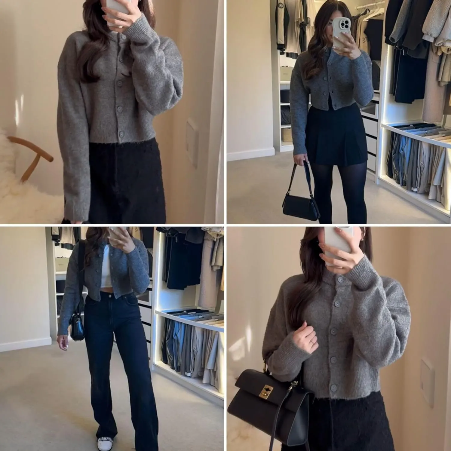 FindThy Womens Cropped Cardigan Sweater Crewneck Solid Color Long Sleeve Button Down Knitted Outerwear Top