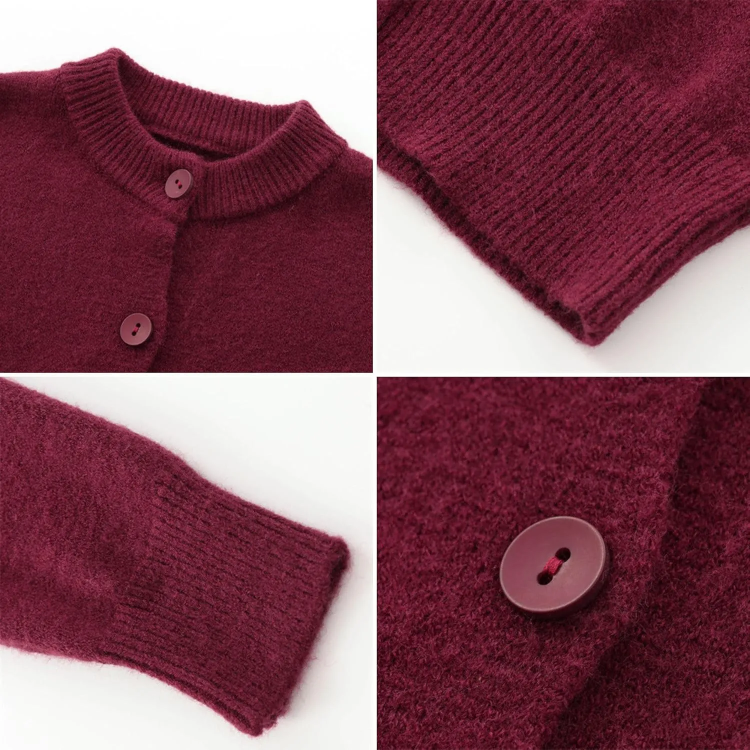 FindThy Womens Cropped Cardigan Sweater Crewneck Solid Color Long Sleeve Button Down Knitted Outerwear Top