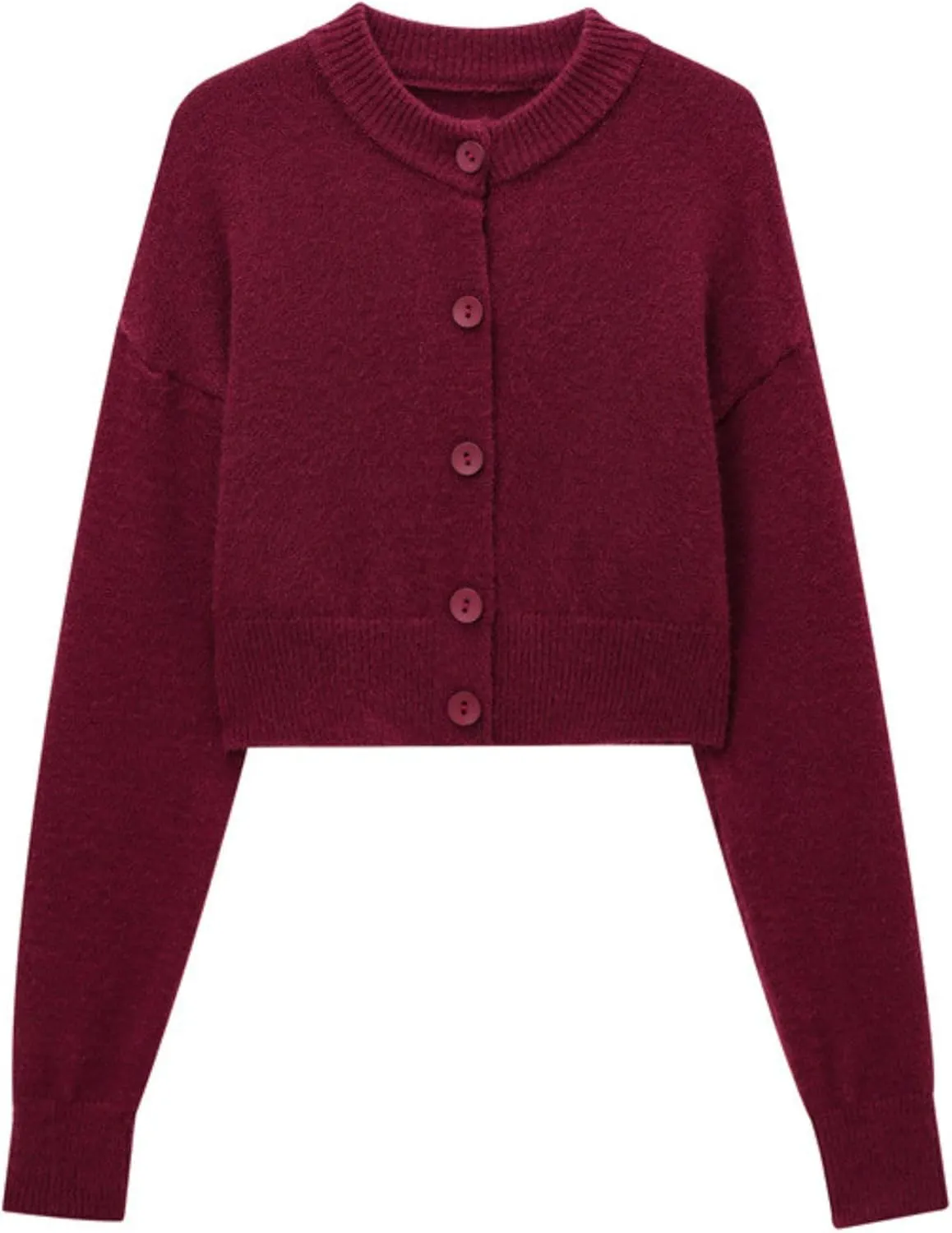 FindThy Womens Cropped Cardigan Sweater Crewneck Solid Color Long Sleeve Button Down Knitted Outerwear Top