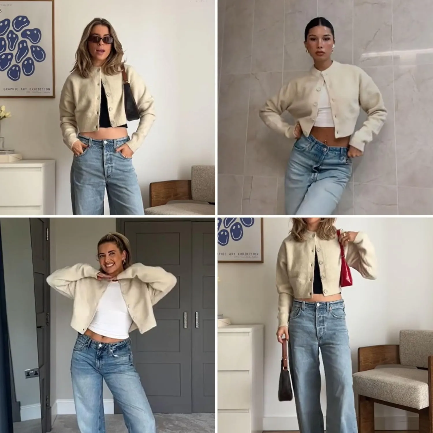 FindThy Womens Cropped Cardigan Sweater Crewneck Solid Color Long Sleeve Button Down Knitted Outerwear Top