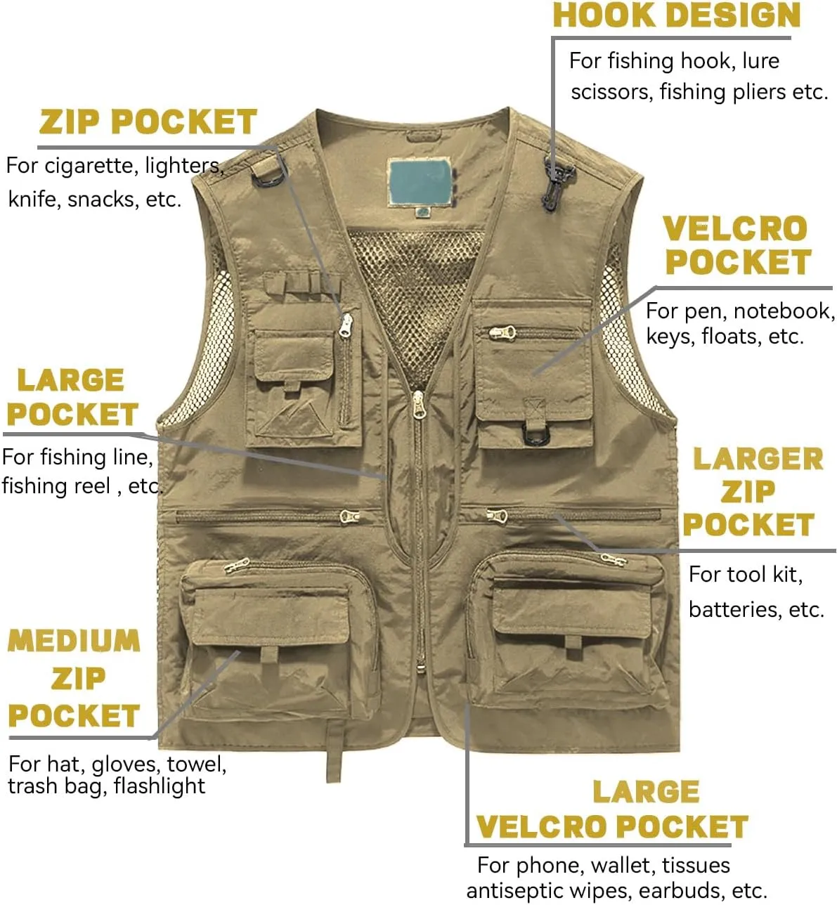 Fishing Vest for Men Casual Cargo Outerwear Work Outdoor Travel Lightweight Jacket with Pockets