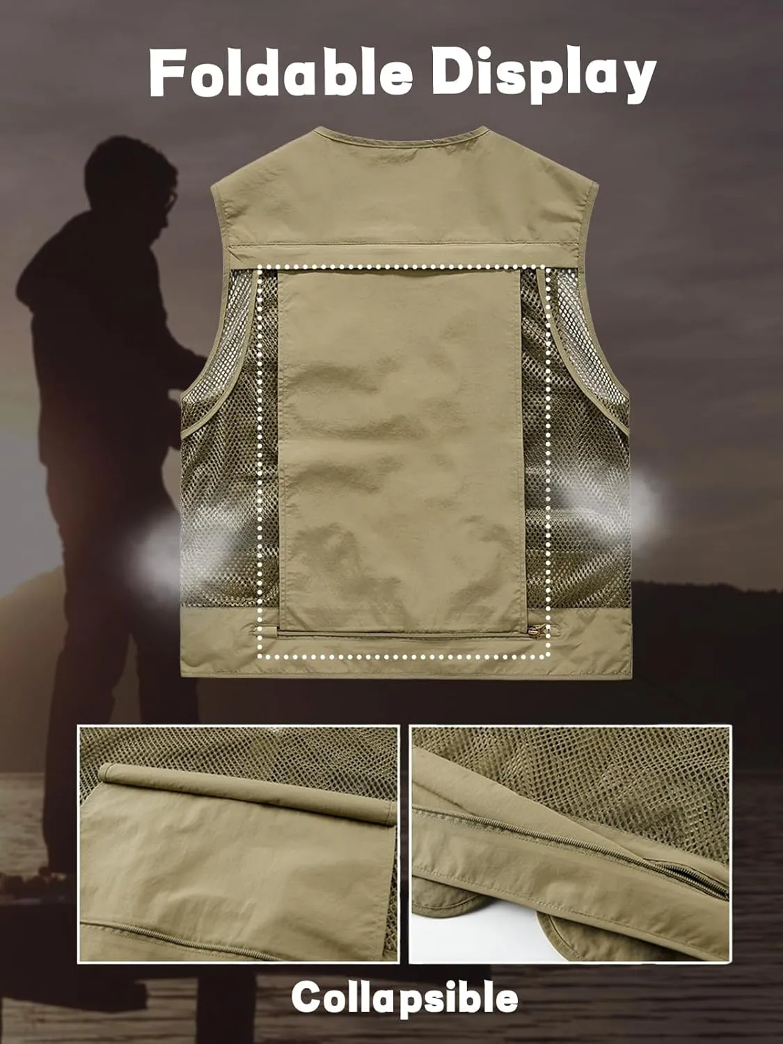 Fishing Vest for Men Casual Cargo Outerwear Work Outdoor Travel Lightweight Jacket with Pockets