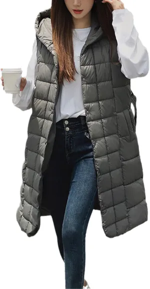 Fjnbbiot Autumn Winter Sleeveless Puffer Vest Women Warm Outerwear Casual Hooded Cotton Padded Coat Waistcoat