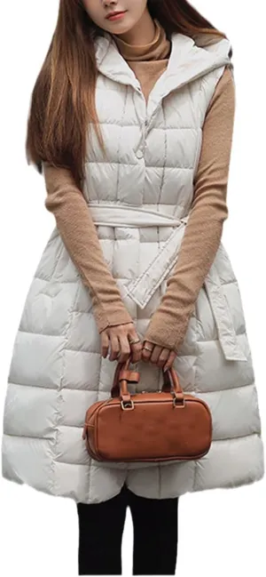 Fjnbbiot Autumn Winter Sleeveless Puffer Vest Women Warm Outerwear Casual Hooded Cotton Padded Coat Waistcoat