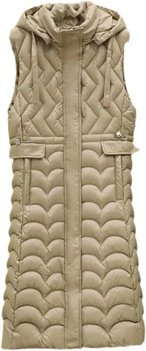Fjnbbiot Winter Sleeveless Puffer Vest Women Long Cotton Padded Hooded Vest Fashion Coat