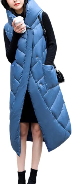 Fjnbbiot Winter Women Vest Long Sleeveless Jacket Hooded Cotton Padded Coat Female Big Pocket Casual Warm Waistcoat