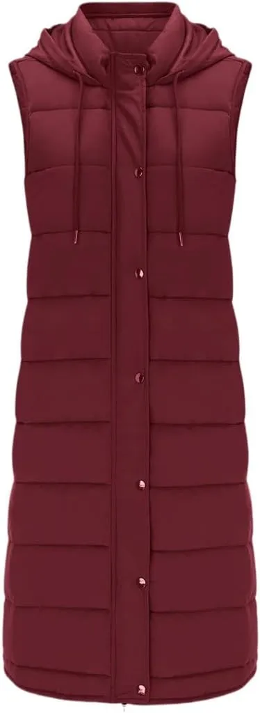 Fjnbbiot Women Bright Color Down Vest Cotton Padded Jacket Sleeveless Winter Long Waistcoat Coat Vest