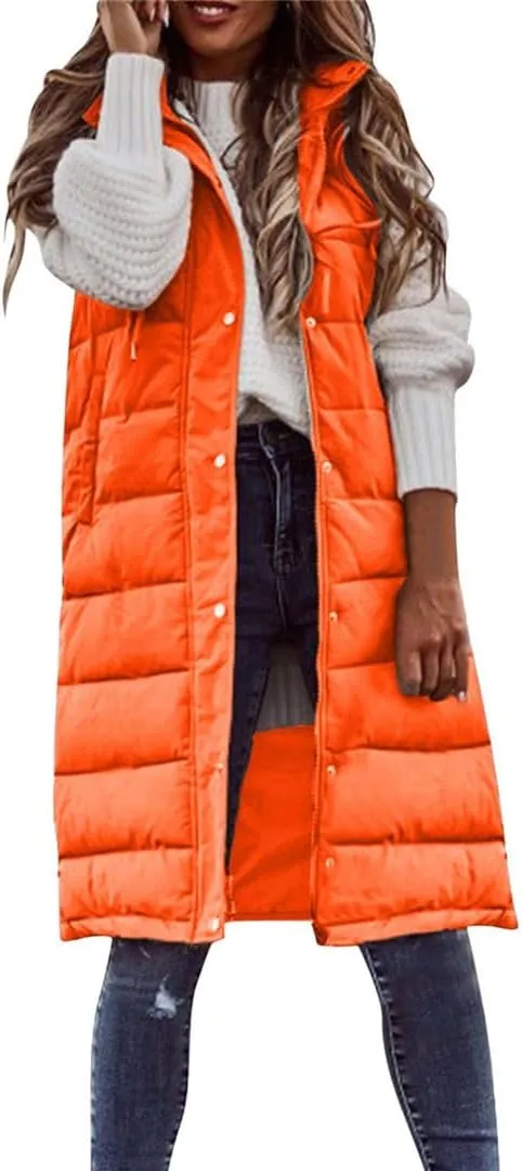 Fjnbbiot Women Bright Color Down Vest Cotton Padded Jacket Sleeveless Winter Long Waistcoat Coat Vest