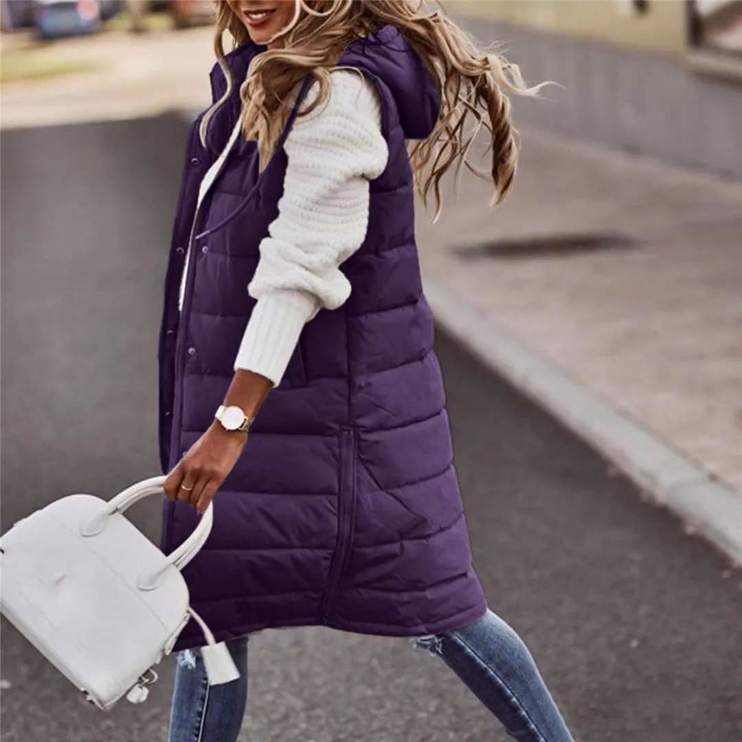 Fjnbbiot Women Bright Color Down Vest Cotton Padded Jacket Sleeveless Winter Long Waistcoat Coat Vest