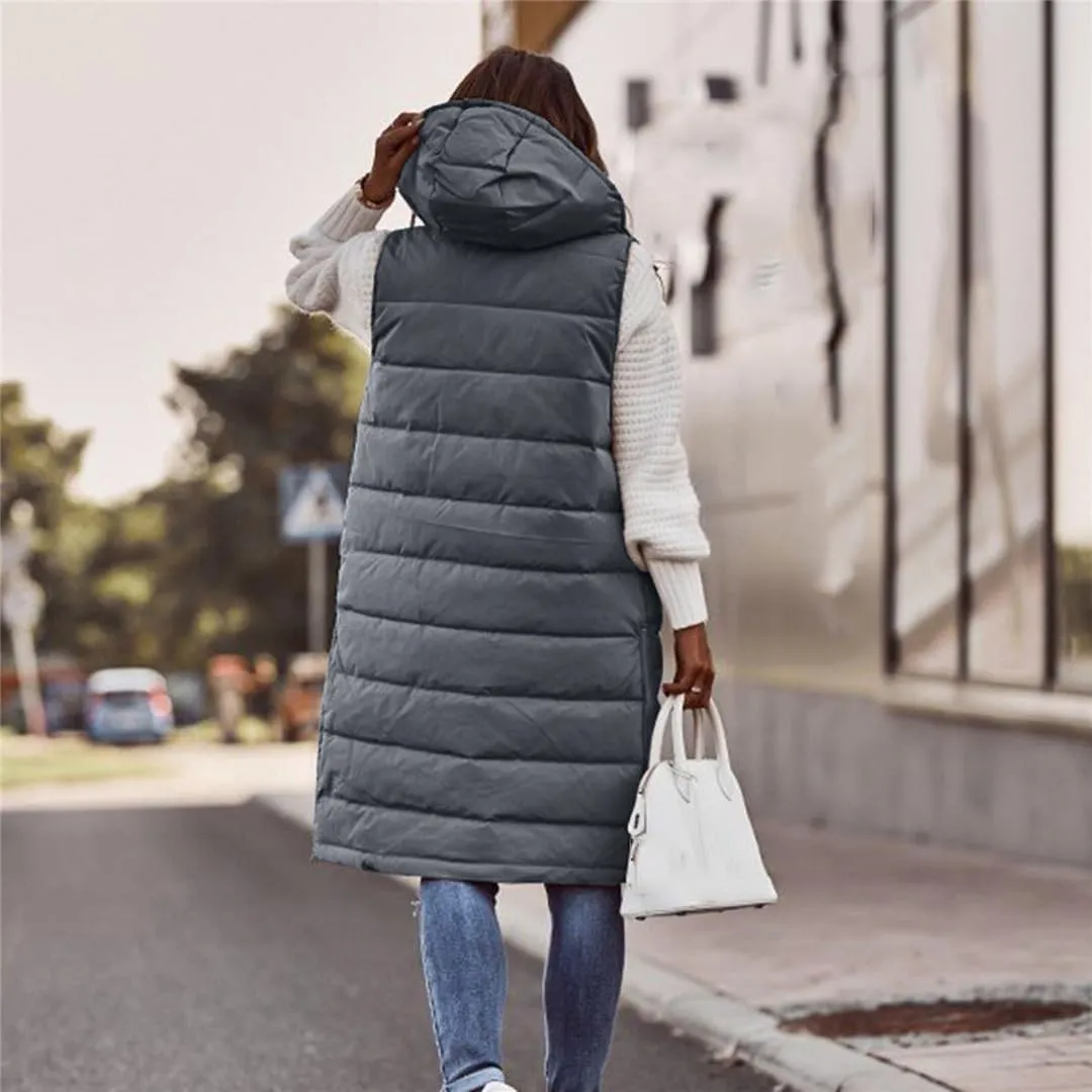 Fjnbbiot Women Bright Color Down Vest Cotton Padded Jacket Sleeveless Winter Long Waistcoat Coat Vest