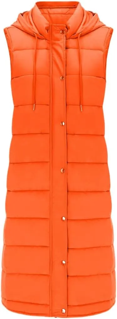 Fjnbbiot Women Bright Color Down Vest Cotton Padded Jacket Sleeveless Winter Long Waistcoat Coat Vest