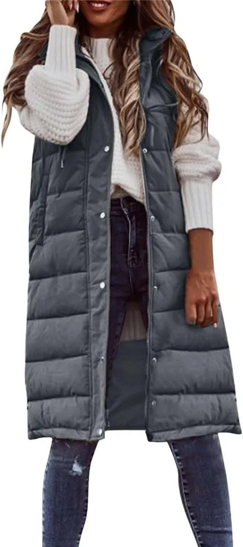 Fjnbbiot Women Bright Color Down Vest Cotton Padded Jacket Sleeveless Winter Long Waistcoat Coat Vest