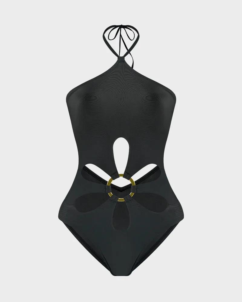 Floral Cut-Out Halter Neck Swimsuit