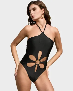 Floral Cut-Out Halter Neck Swimsuit