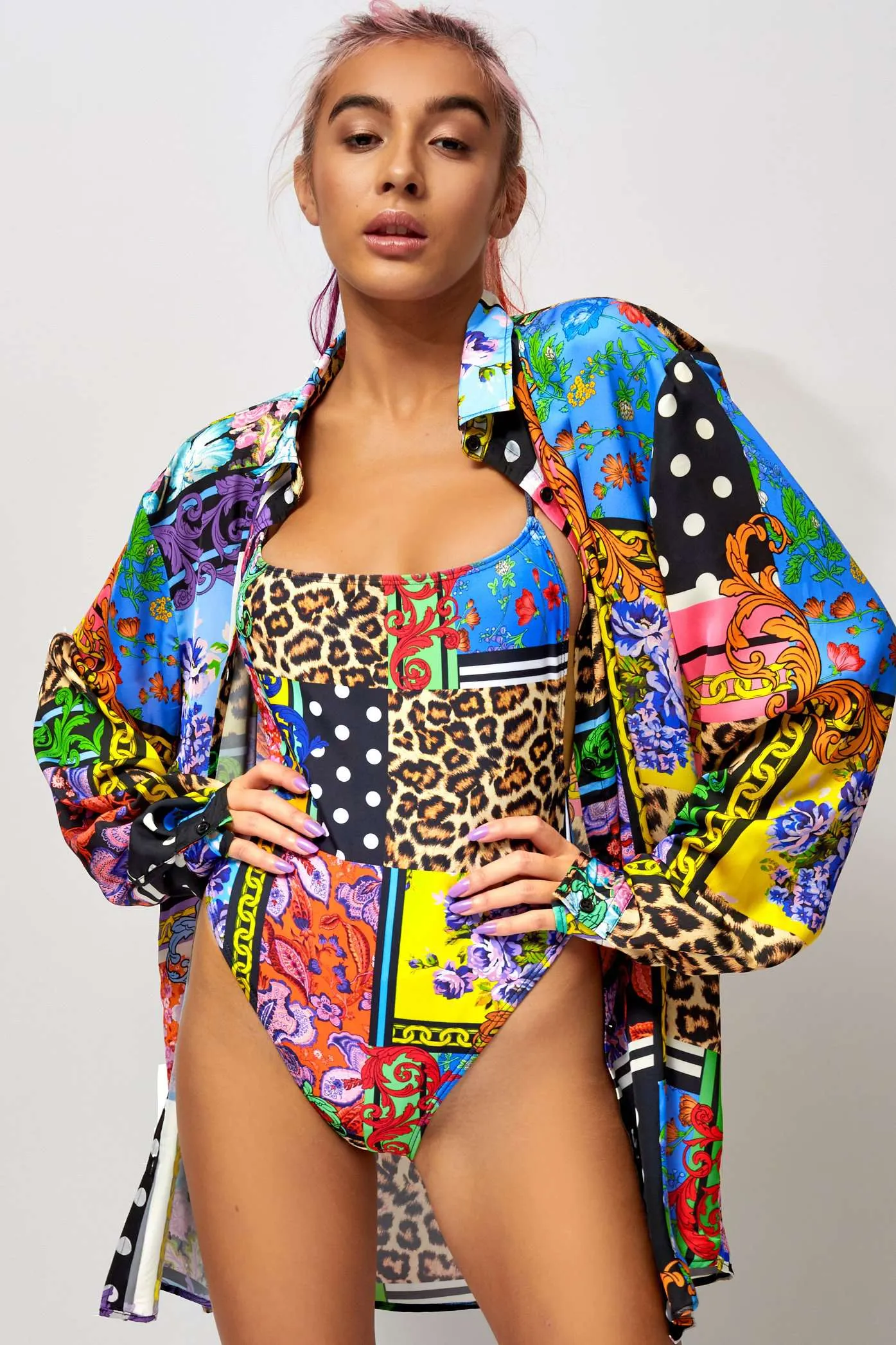 Floral Patchwork Square Neck Cami Swimsuit