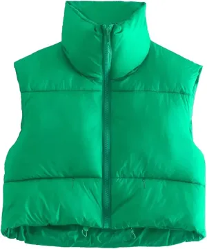 Flygo Women's Cropped Puffer Vest Zip Up Stand Collar Sleeveless Padded Bubble Vest