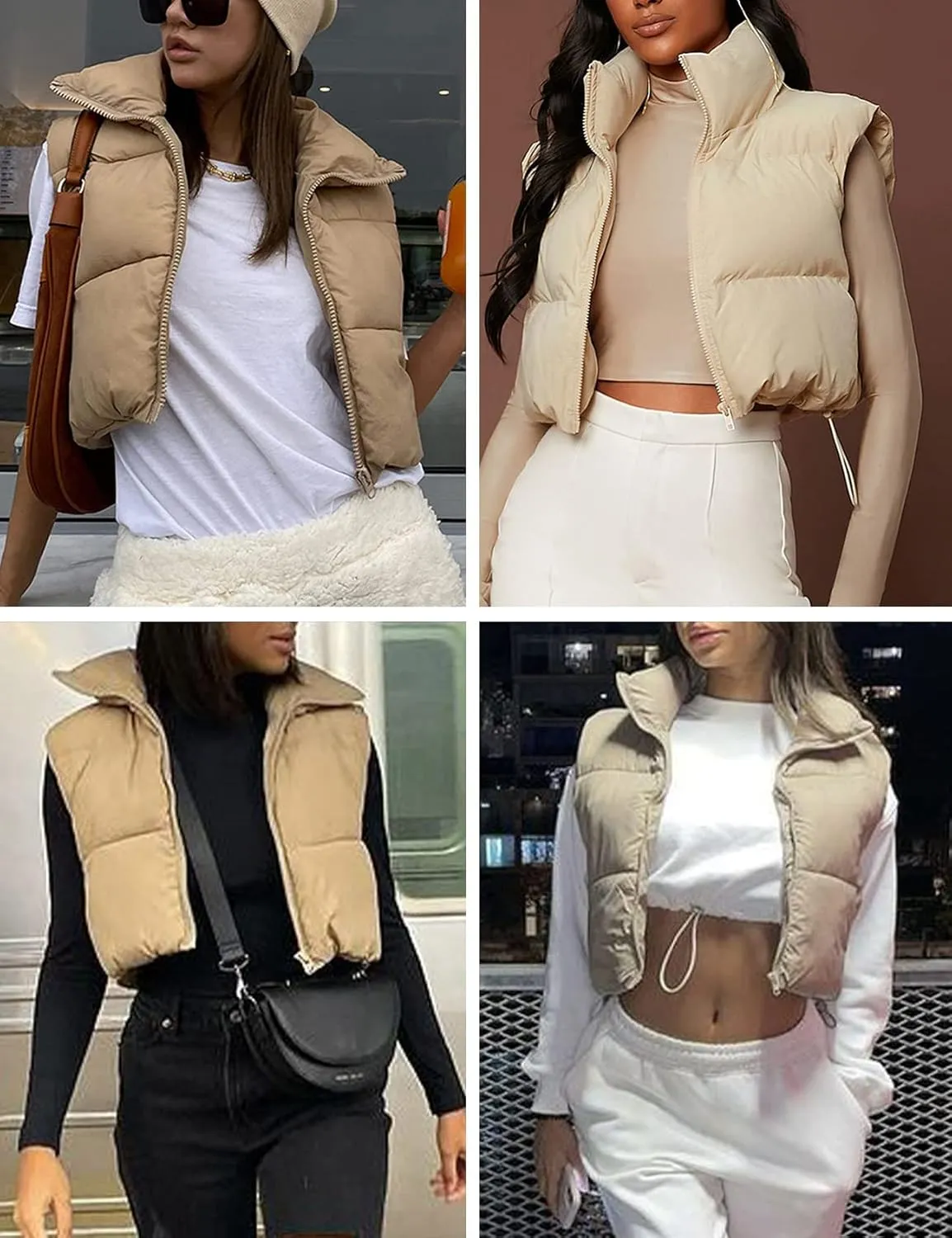 Flygo Women's Cropped Puffer Vest Zip Up Stand Collar Sleeveless Padded Bubble Vest