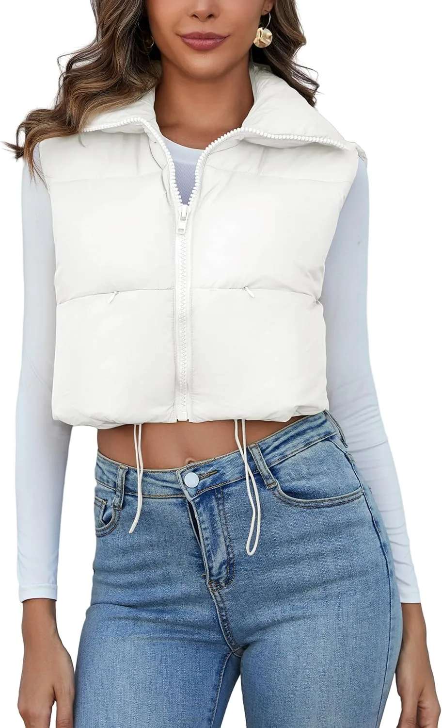 Flygo Women's Cropped Puffer Vest Zip Up Stand Collar Sleeveless Padded Bubble Vest